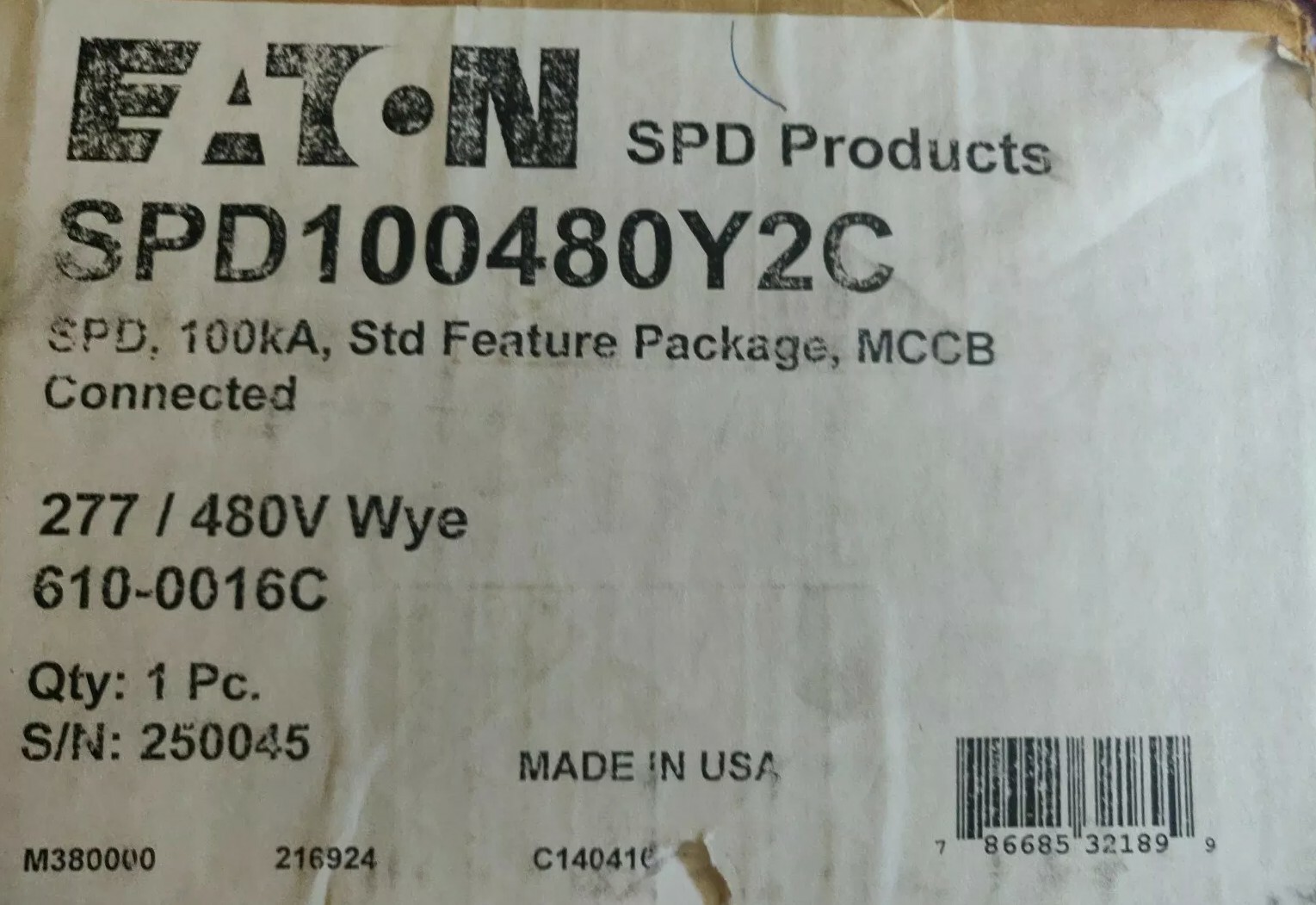Eaton SPD100480Y2C Surge Protection, SPD Series, 100KA per phase, 480Y/277V, New