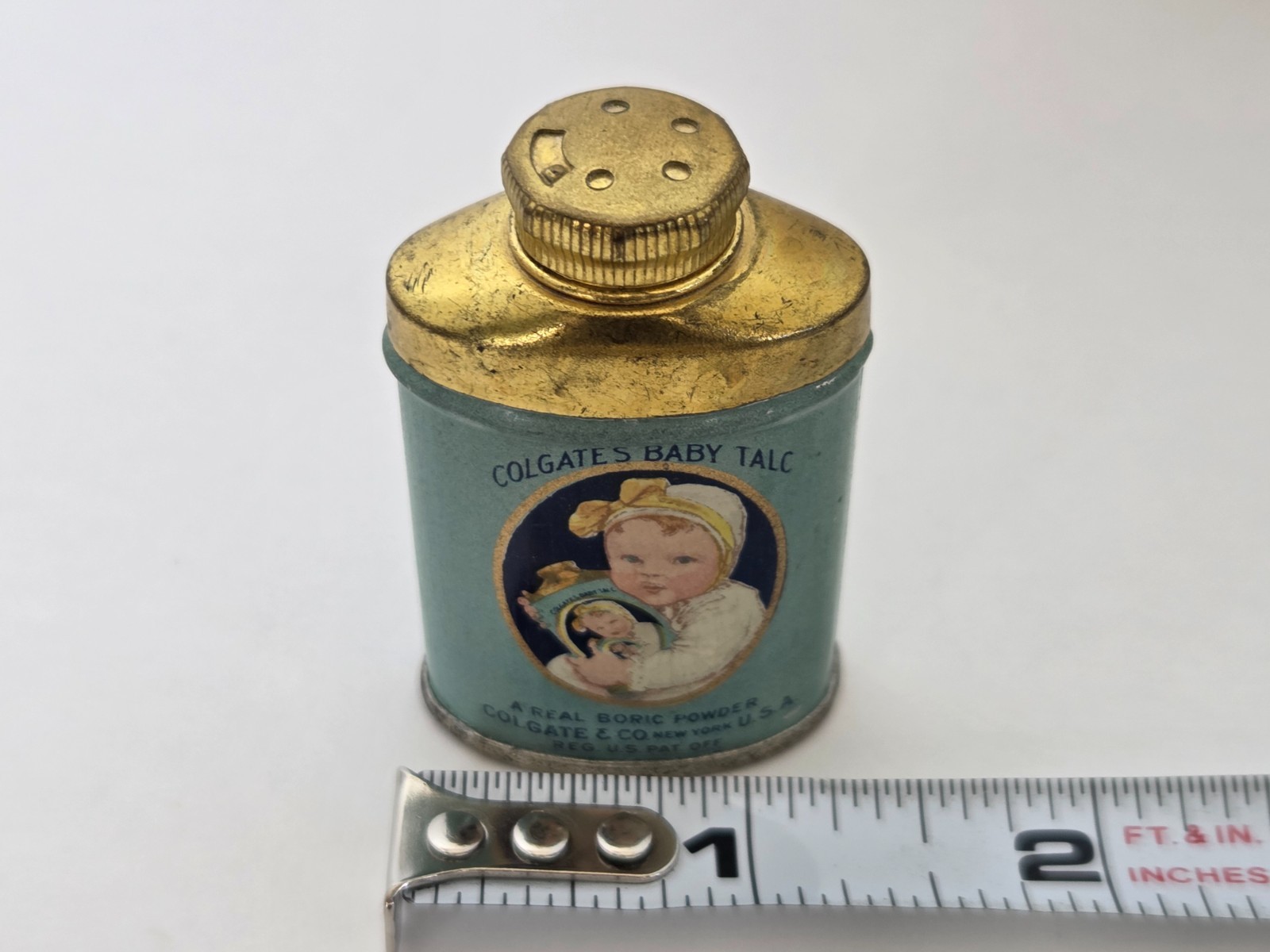 VINTAGE COLGATE'S BABY SAMPLE TALC TALCUM POWDER TIN ADVERTISING
