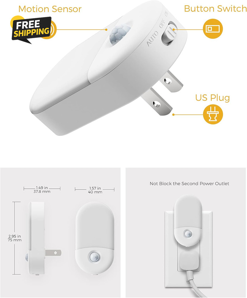 Motion Sensor Night Light, 2Pack, Motion Activated Night Light, Lights Plug