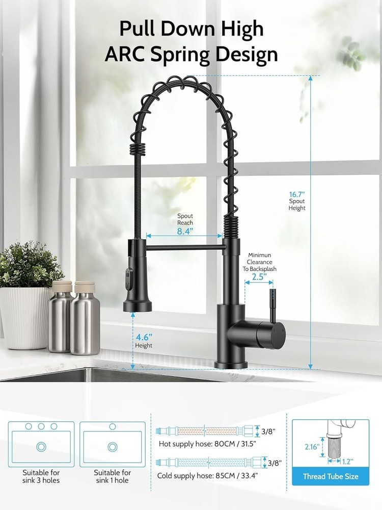 Kitchen Faucet W/ Pull Down Sprayer High Arc Single Handle Stainless Steel