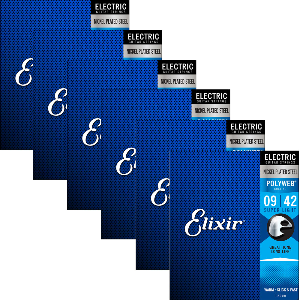 Elixir Super Light Polyweb Electric Guitar Strings 12000 6 Sets Pack  9-42