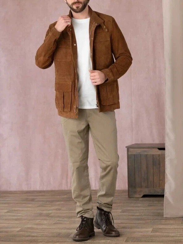 Brown Field Suede Leather Jacket For Men