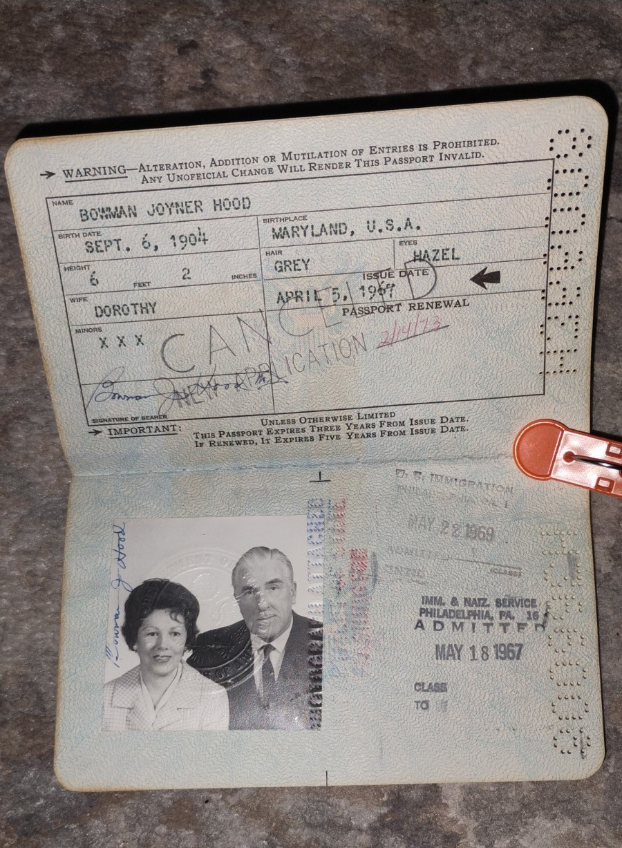 VINTAGE PASSPORT USA 1967 TRAVEL UK and The Netherlands