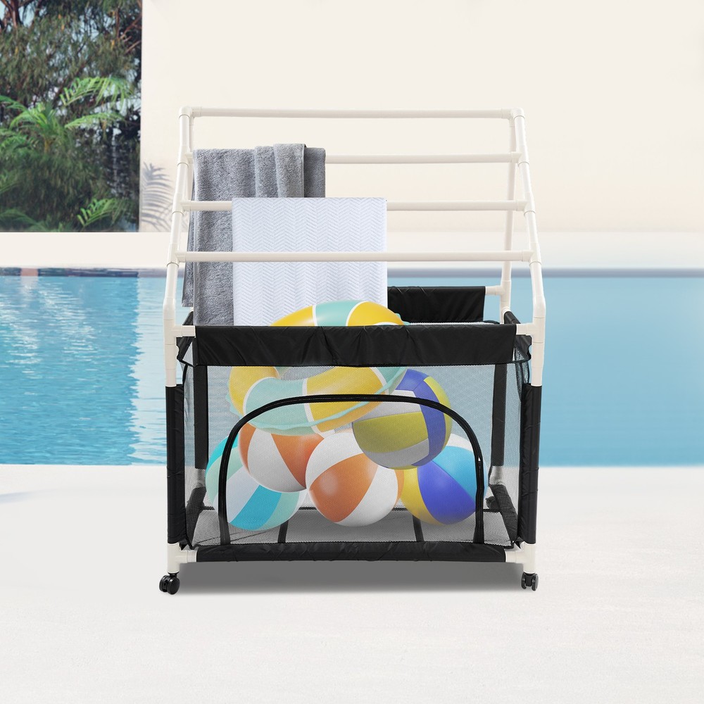 Rolling Pool Noodle Storage Organizer Bin with Mesh
