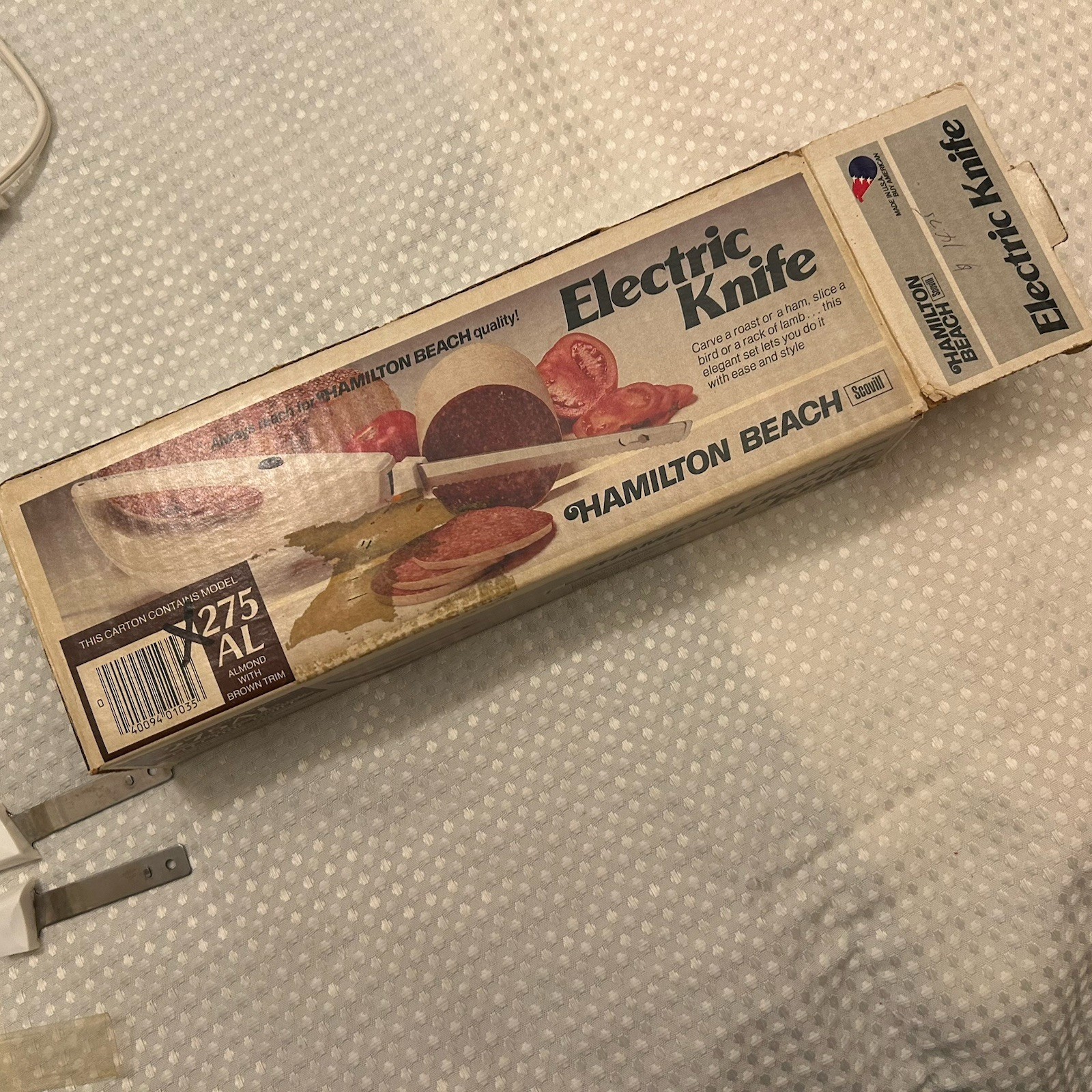 Hamilton Beach 275ALB Almond w/ Brown Trim Electric Knife Made In U.S.A. Tested