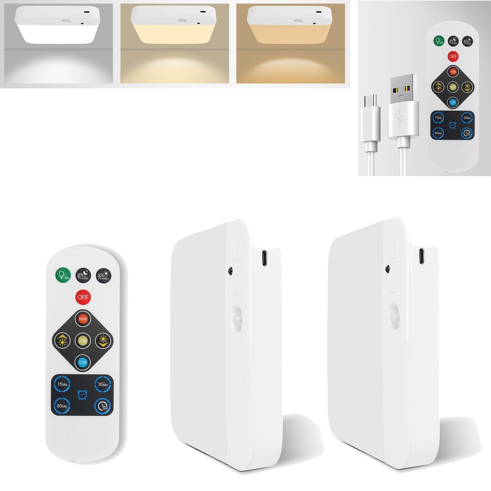 Mount Motion Sensor Ceiling Light W/ Remote Control Rechargeable 10 Brightnes