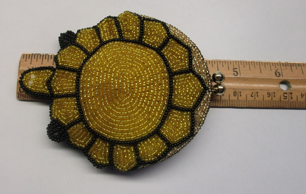 Vintage Turtle Tortoise Shaped Beaded Change Purse