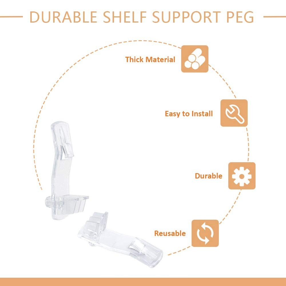 INCREWAY 30 Pack Shelf Support Peg, Clear Plastic Locking Transparent