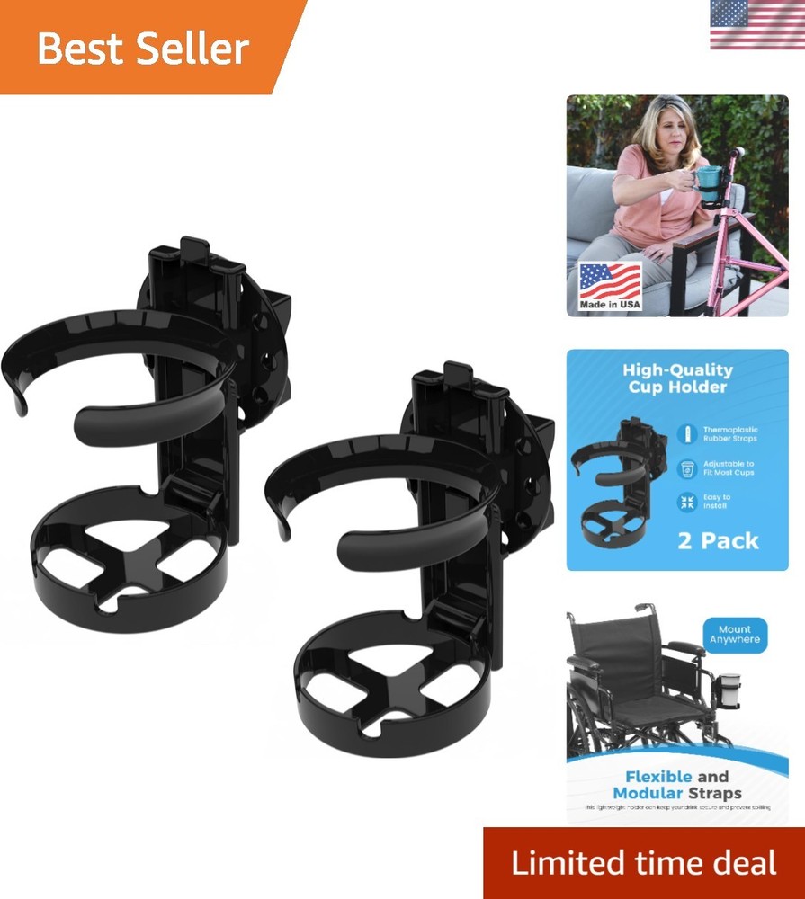 2 Pack Removable Drink Holders for Wheelchairs - Easy Install & Foldable Design