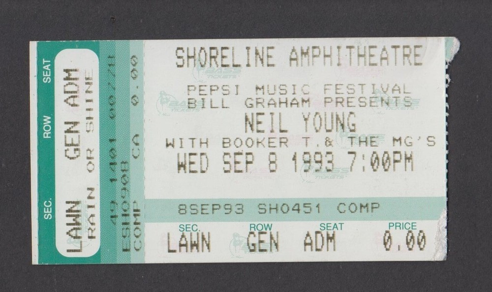 1993 Neil Young & Booker T & MG's Ticket Stub Shoreline Mtn View CA