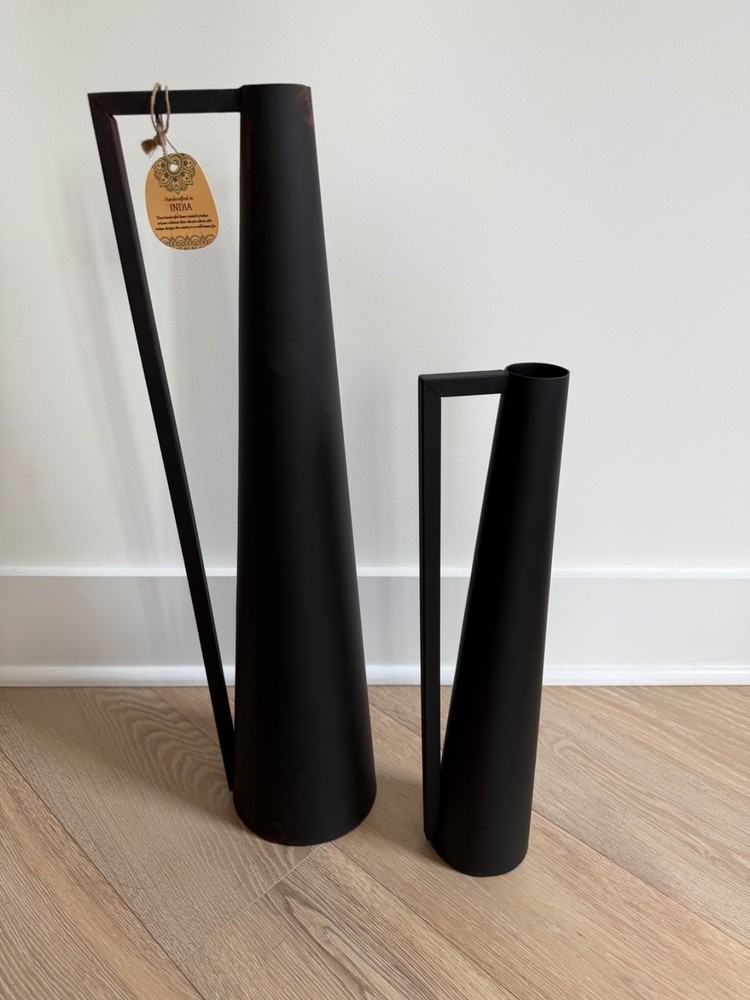 Rustic Metal Cone Decorative Vase Set