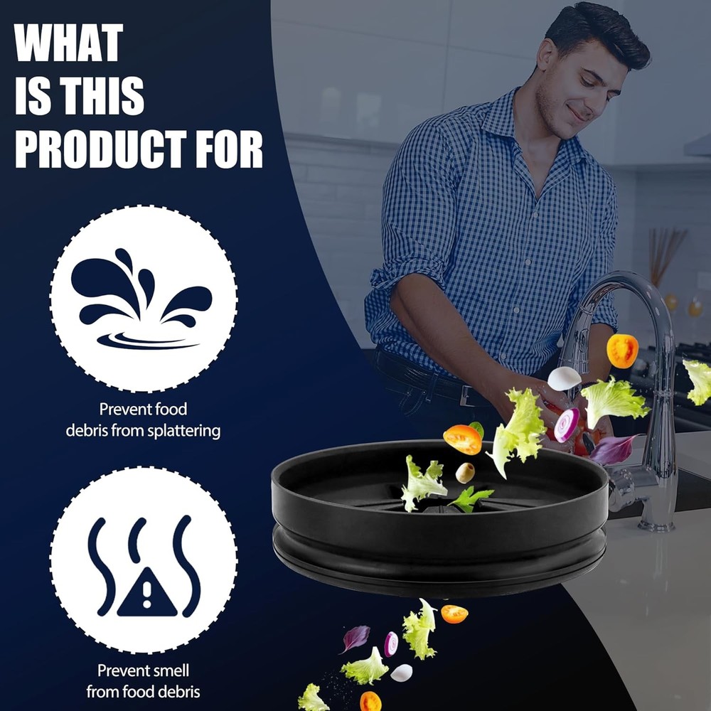 3 3/8" Garbage Disposal Splash Guards Sink Baffle 3 3/8", Black - 2 Pack