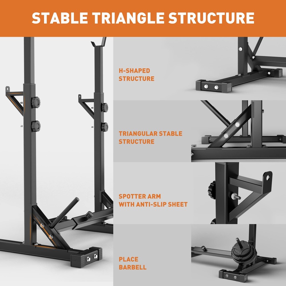 Squat Rack Stand Adjustable Bench Press Rack Barbell Rack Stand Multi-Functio...