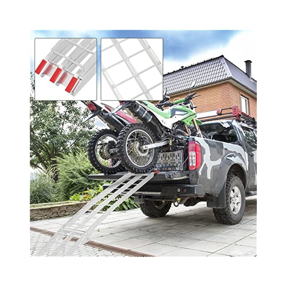Foldable Motorcycle Loading Ramp, 7.5' Aluminum Arch, Secure with Straps