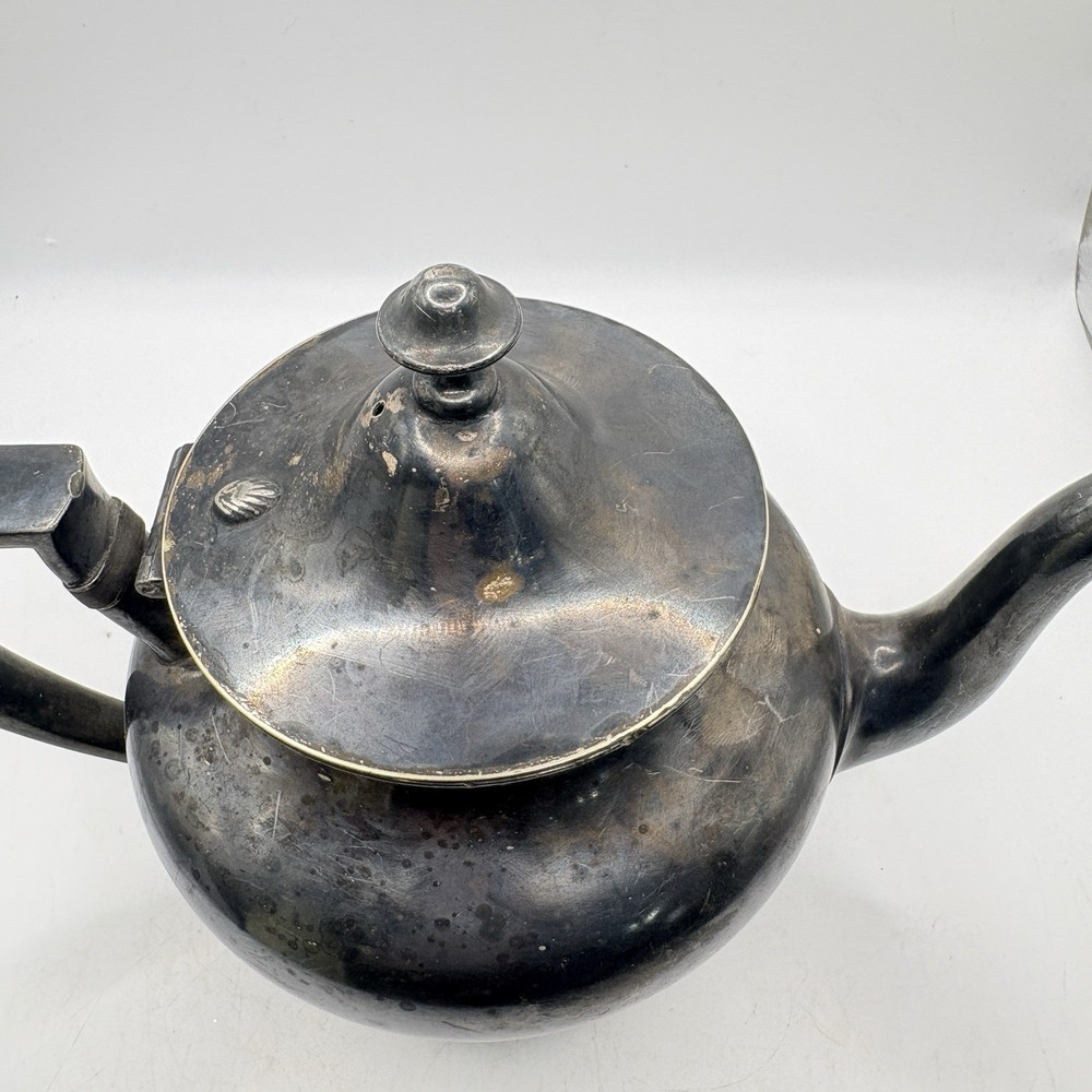 Vintage Silver Plate Footed Teapot Art Deco Style Pedestal Base Angular Handle