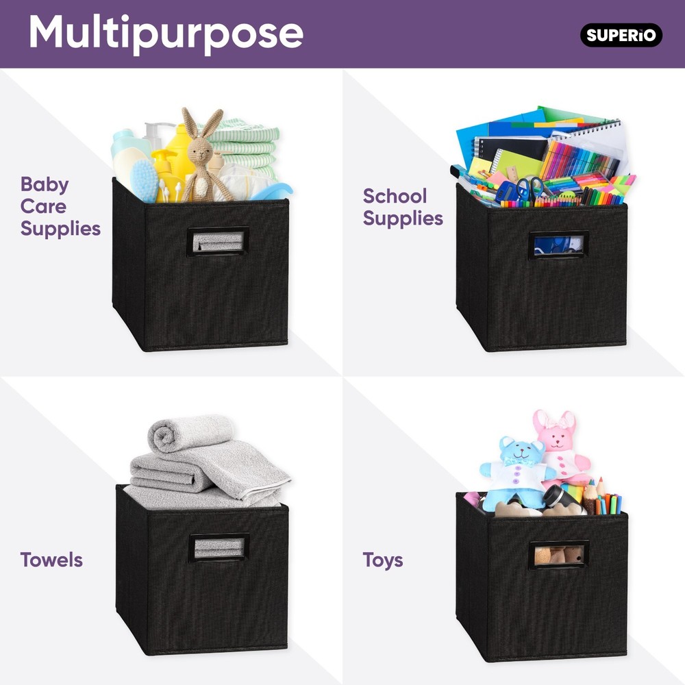 Superio Fabric Organizing Bin, 11" Black Fabric Cube 1-Pack