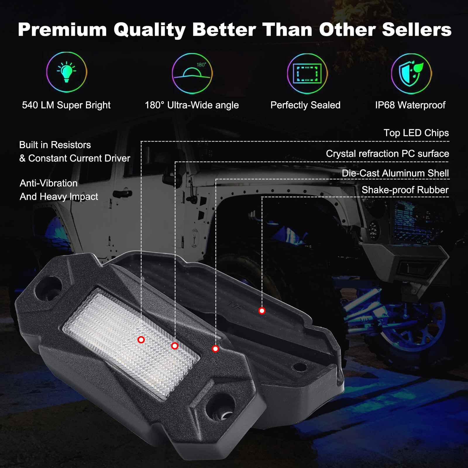 4 Pod RGB LED Rock Lights Underglow with Bluetooth APP Control For UTV ATV RZR