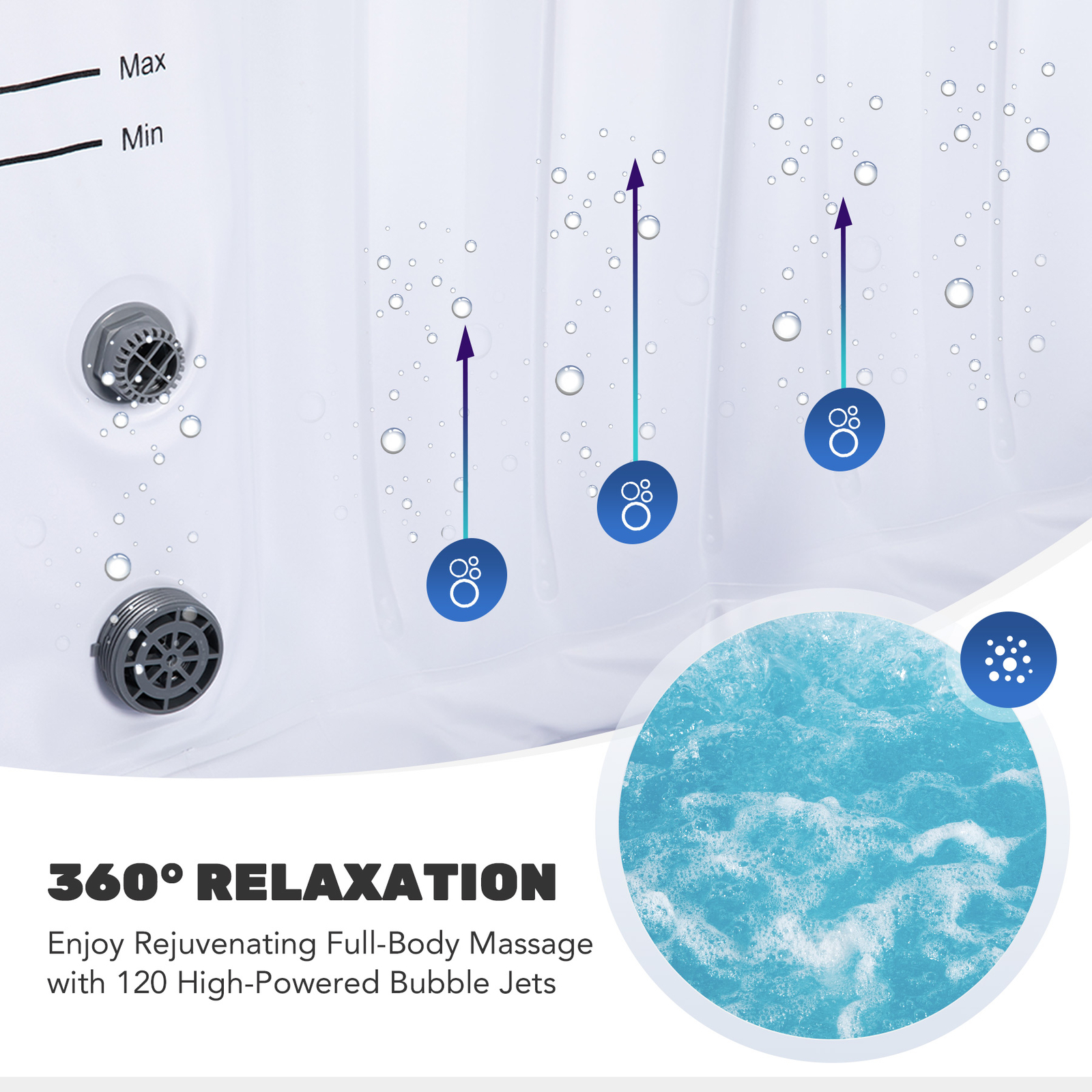 6ft Inflatable Hot Tub Portable Above Ground Pool with 120 Air Jets Heater Teal