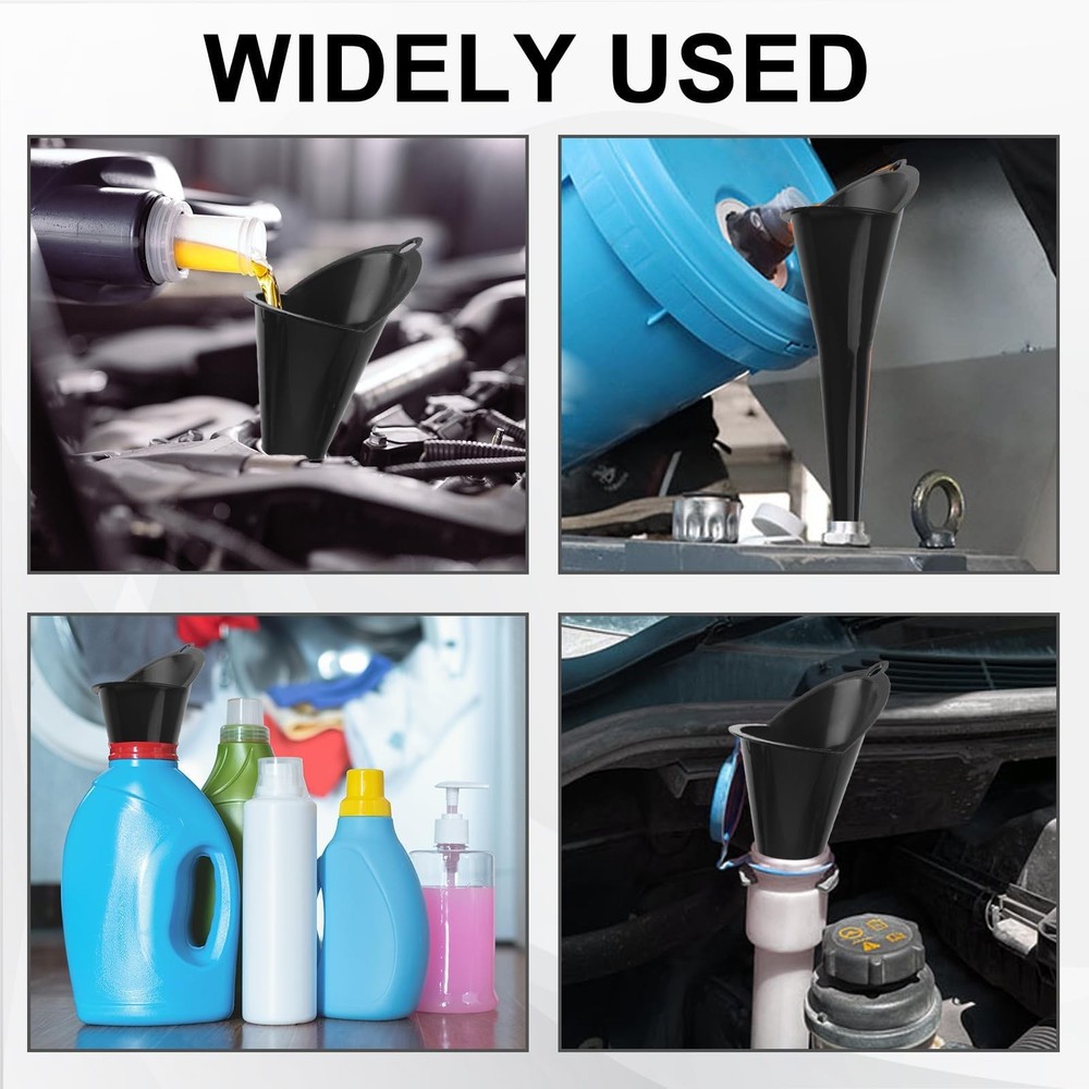 Long-Neck Oil Funnel for Automotive – Multi-Function Plastic Black (1-Pack)