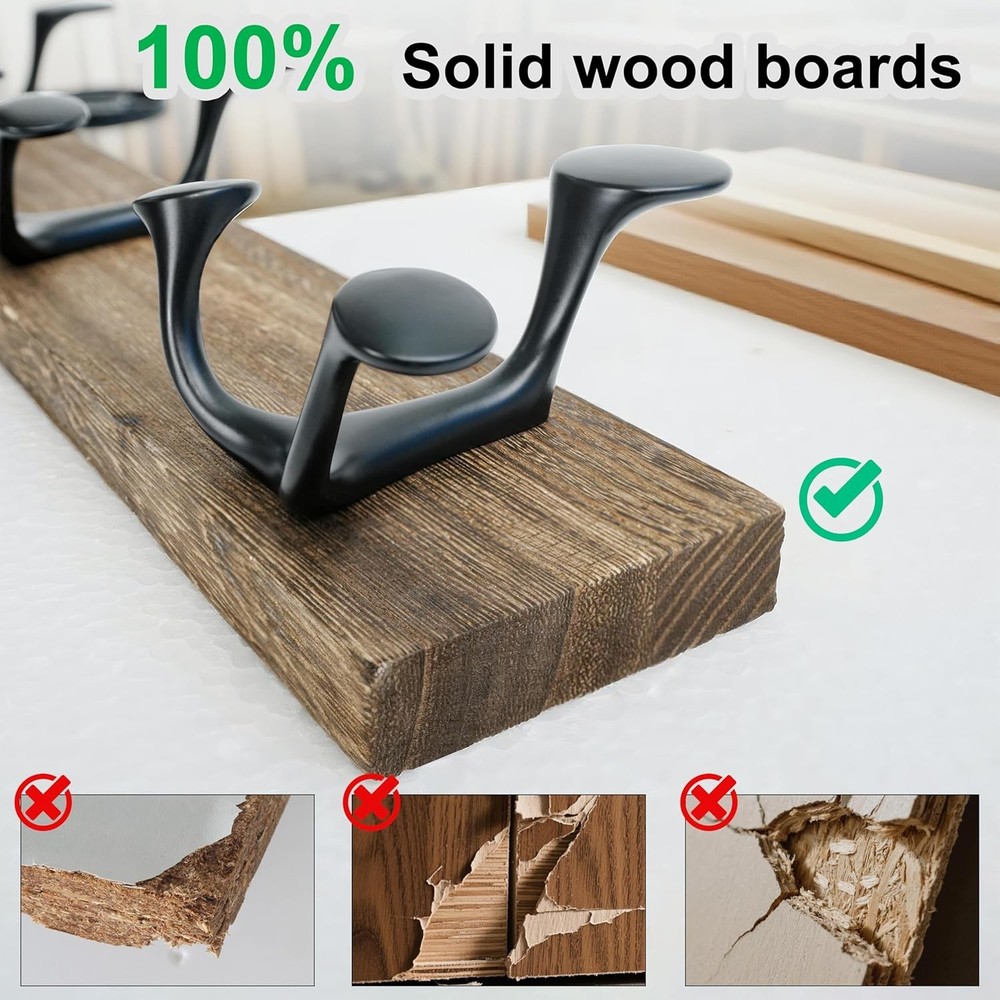 Coat Rack Wall Mount,24" Solid Wood Coat Hooks Wall Mounted Coat Hanger,16" H...