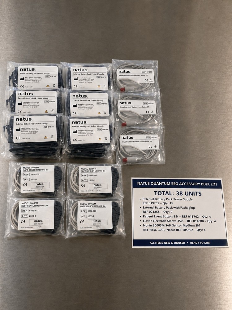 Natus Quantum EEG Accessory Bundle – Battery Packs, Event Buttons, Sleeves,...