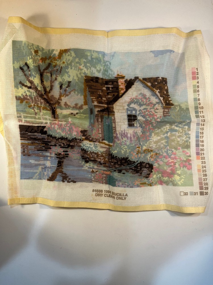 Bucilla Needlepoint Kit #4686 "Shepherd's Cottage" - Started