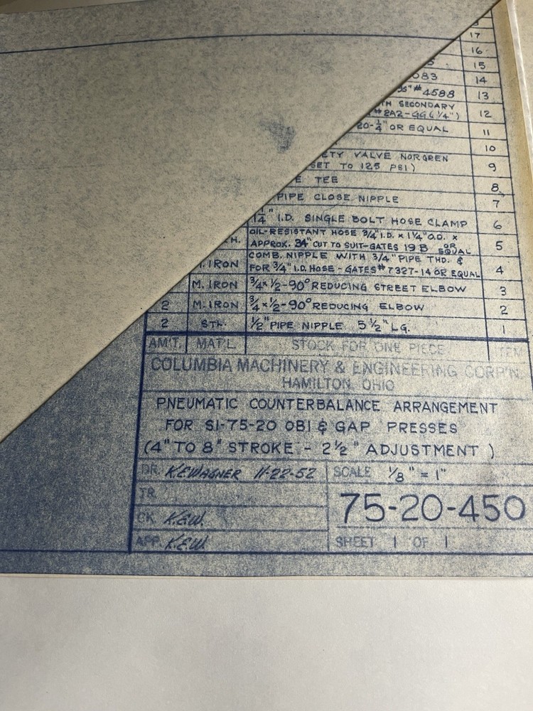 Colombia Machinery & Engineering Corp. Operating Instructions /Maintenance DATA