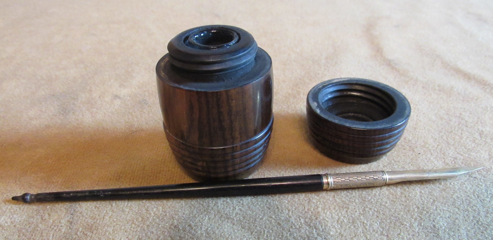 Antique Civil War Era Dip Pen I C Haskin Mid 19c Nib +Silliman Wood Inkwell ID'd