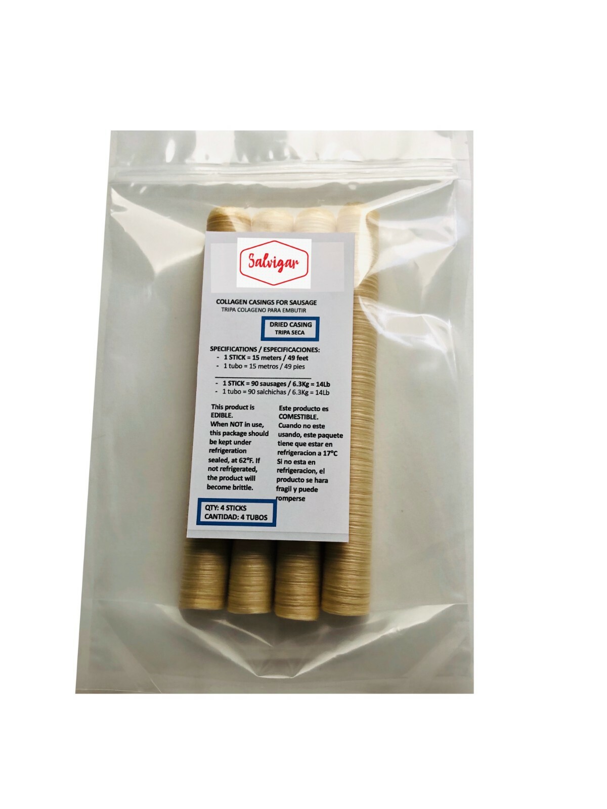 Collagen Casings Dry 26mm / 50ft for stuffing 64 Lb 360 sausages 4 sticks
