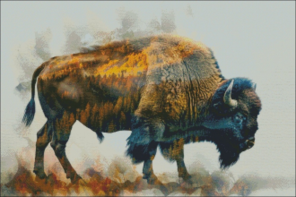 Abstract Bison 1 - DIY Chart Counted Cross Stitch Patterns Needlework DMC Color