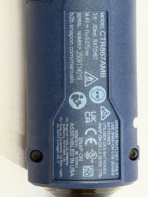 Snap-on Tools NEW POWER BLUE 14.4v 3/8” Long Neck Cordless Ratchet CTR867AMB