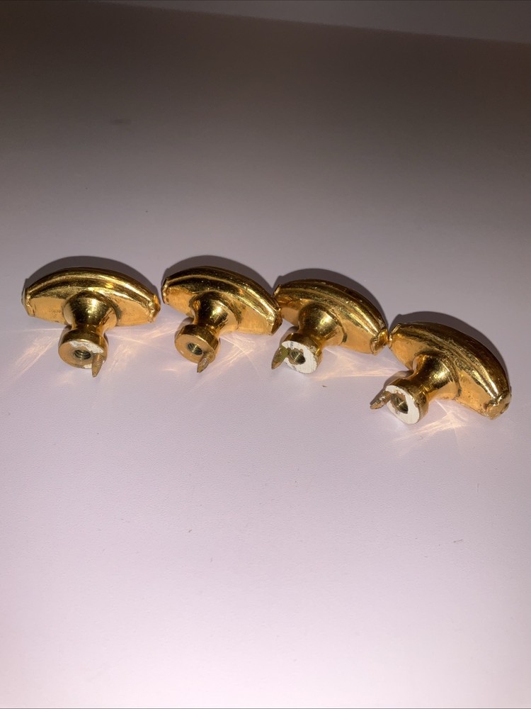 Set of 4 Vintage Brass Drawer Pull Knobs Ribbed Oval Design