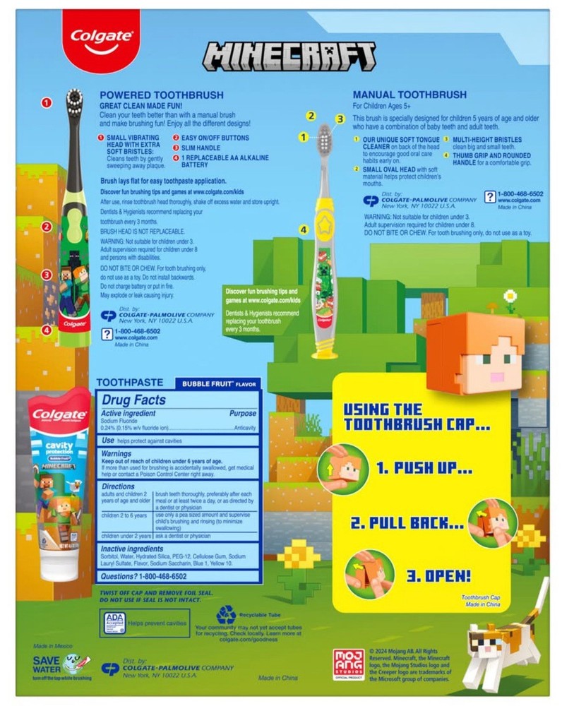 Colgate Minecraft Brush Tastic Gift Pack • Includes Fun Toothbrush Cap !