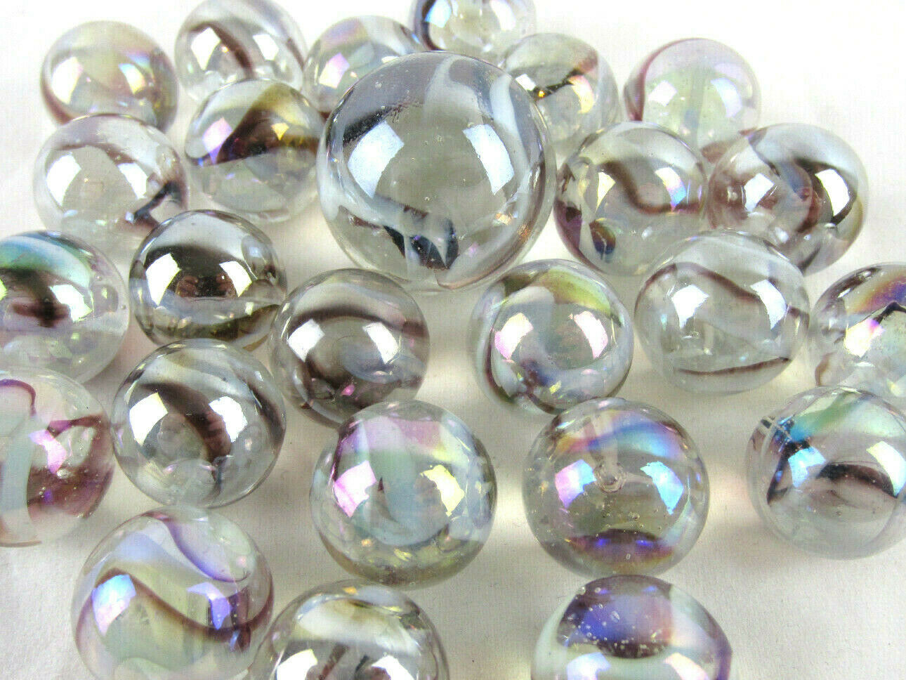 25 Glass Marbles POLAR BEAR Translucent Brown/White Game Pack Shooter Swirl