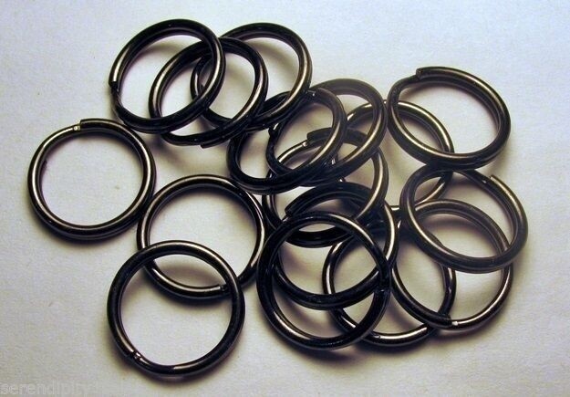 12 KEY RINGS 15mm Approx 5/8" Split Ring ~ Black GUN METAL Finish Steel Findings