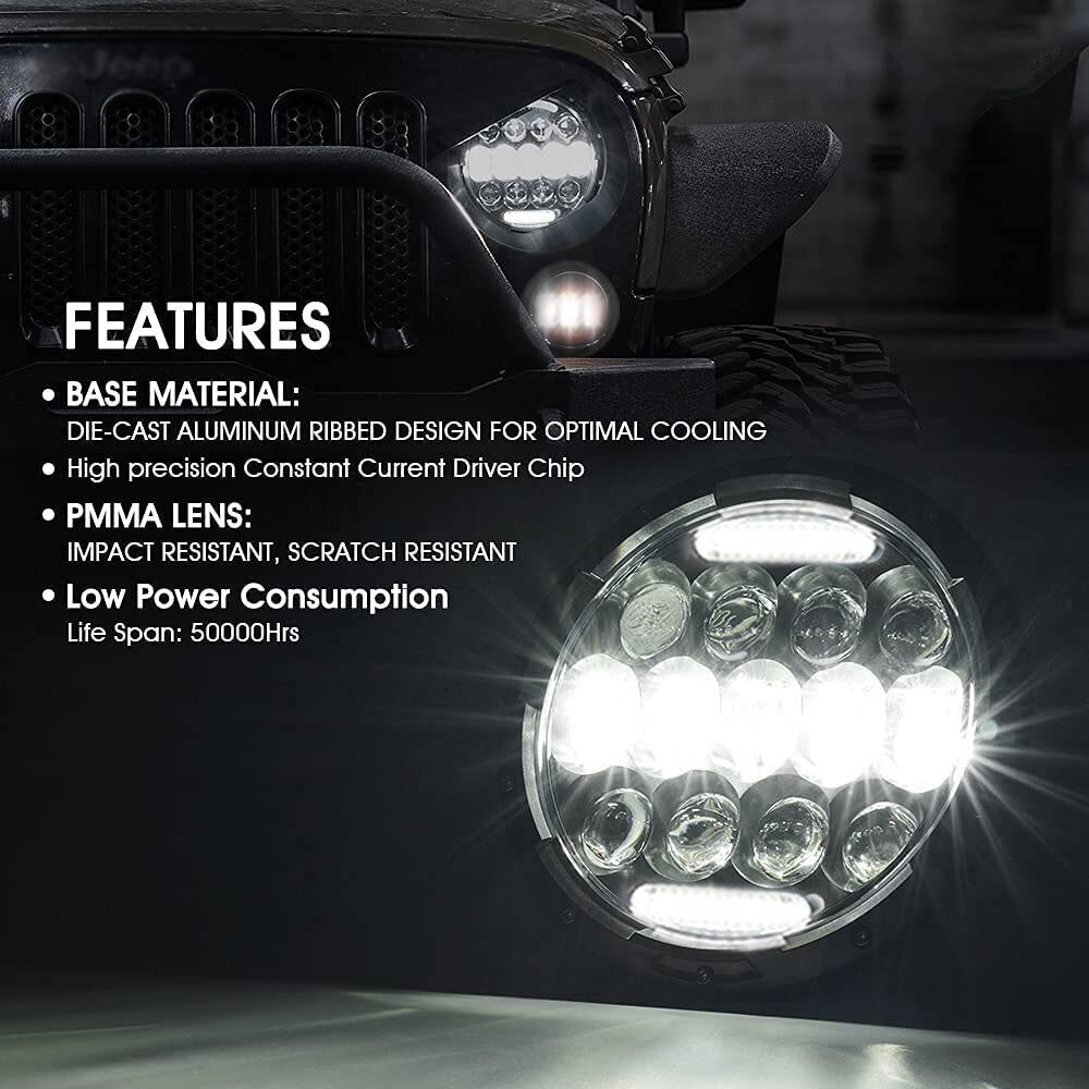 7" inch LED DRL Headlight + Passing Lights For Harley Davidson Touring Road King