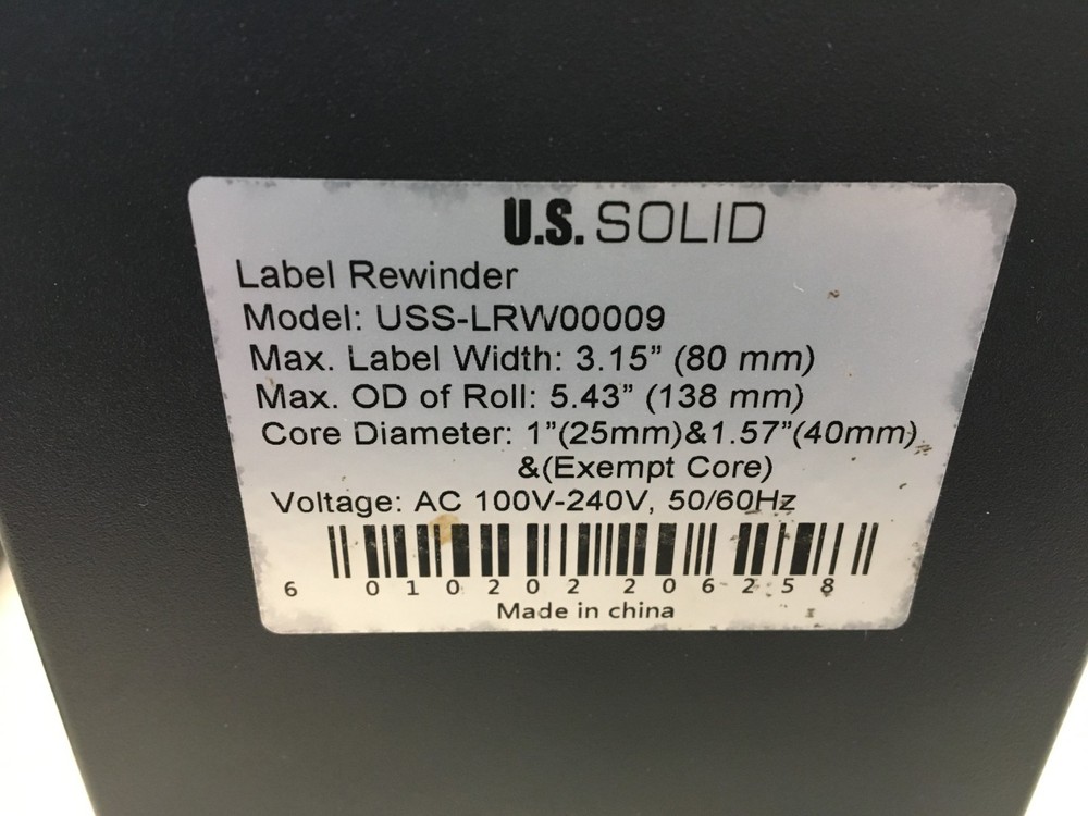 U.S. Solid Label Rewinder Machine, USS-LRW00009, w USB cord