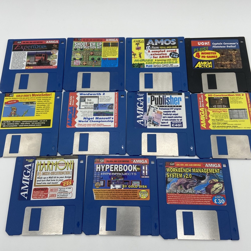 Lot Of 11 Amiga Floppy Disc Misc. Games And Programs Vintage 90s untested