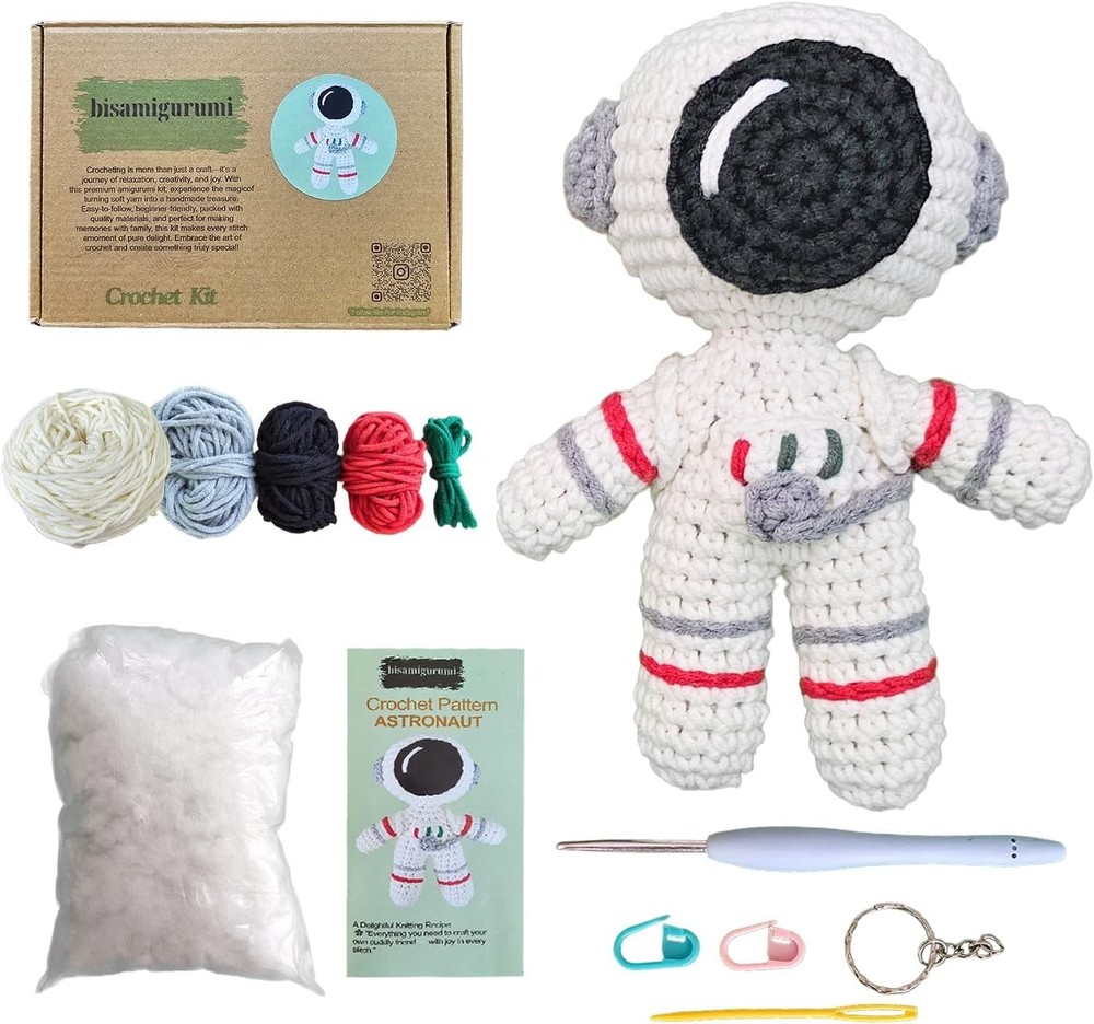 ASTRONAUT CROCHET KIT FOR ADVANCED OR INTERMEDIATE BEGINNER, VIDEO TUTORIAL
