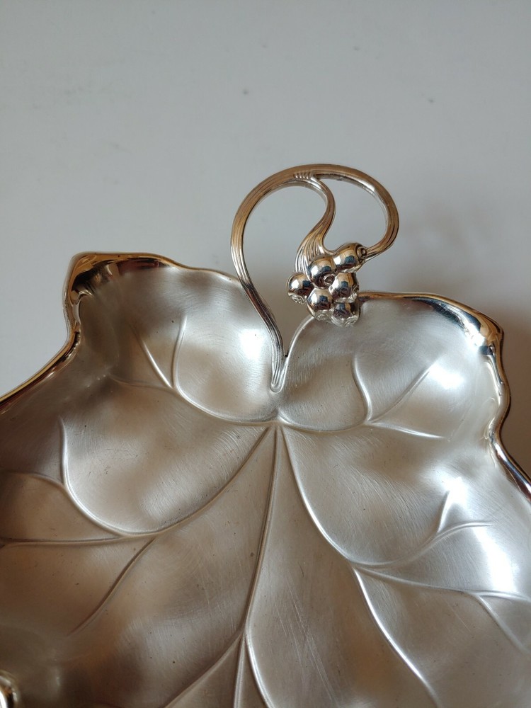 EP Brass Germany WMF IKORA Grape Leaf Candy Dish Silver Electro Plated 6 1/4"