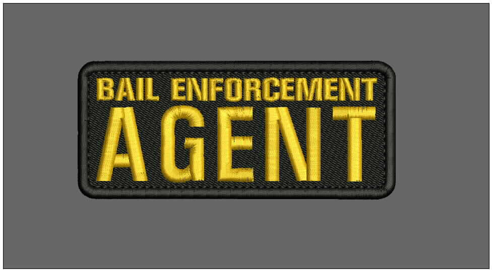 BAIL E AGENT EMBROIDERY PATCH 2X5 hook on back blk/gold