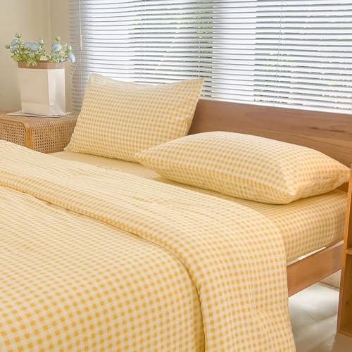 Comforter Set Bedding Comforter Sets, Yellow Grid Bed Queen Yellow Gingham