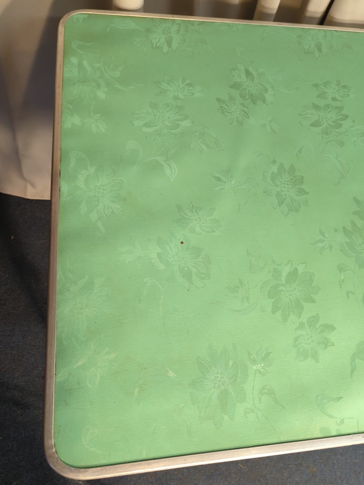 Vtg Retro Card Table Aluminum Green Portable 60s Scroll Legs MCM Mid Century