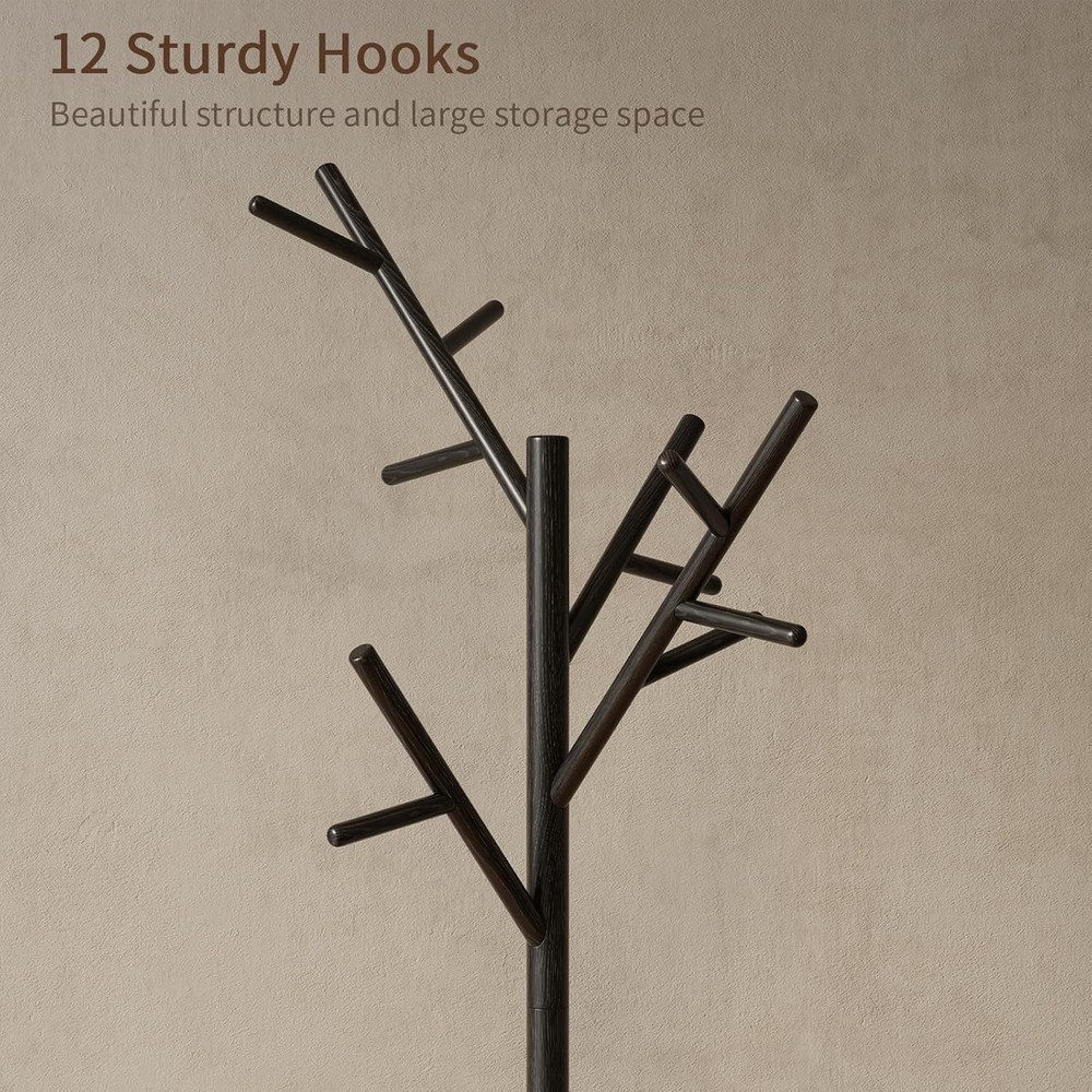Coat Rack Solid Wood Coat Rack Freestanding W/ 12 Hooks Coat tree freestanding 3
