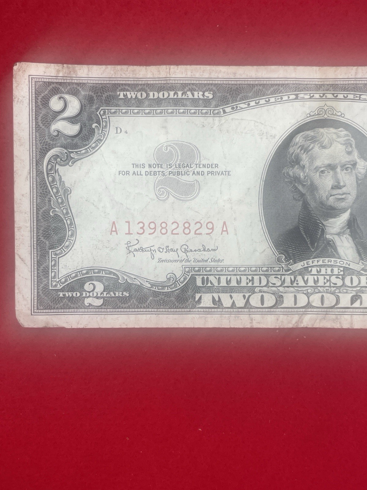 🌴1963 $2 United States Note • Red Seal Bill RARE