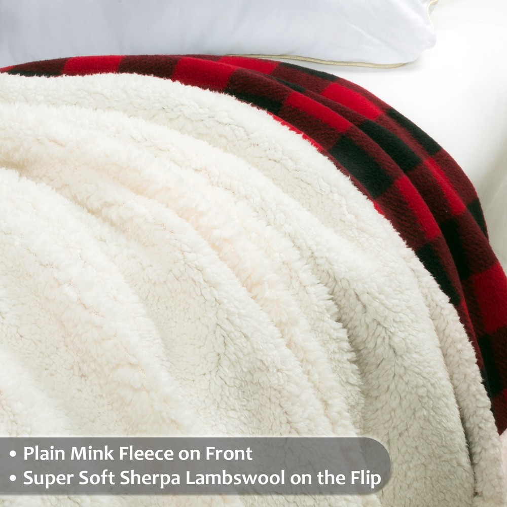 Sherpa Blanket Soft Warm Micro Fleece Plaid Pattern Throw Reversible