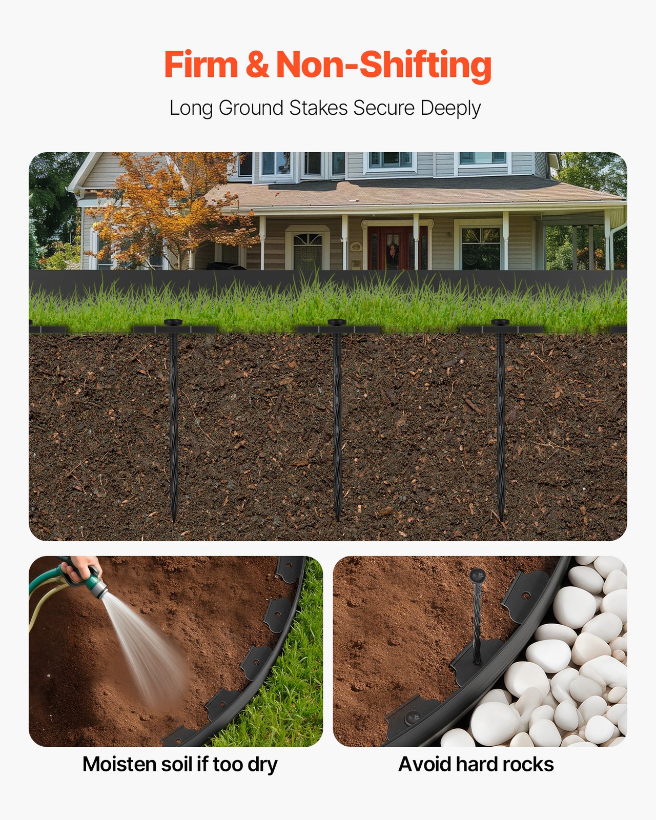 Uimoso 20ft x 2in L-Shaped Plastic Garden Edging, Durable No-Dig Border