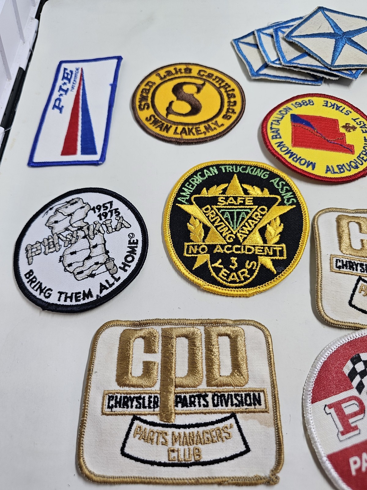 Vintage Lot 13 Patches PIE Trucking Chrysler ATA Military Mormon Battalion 1988