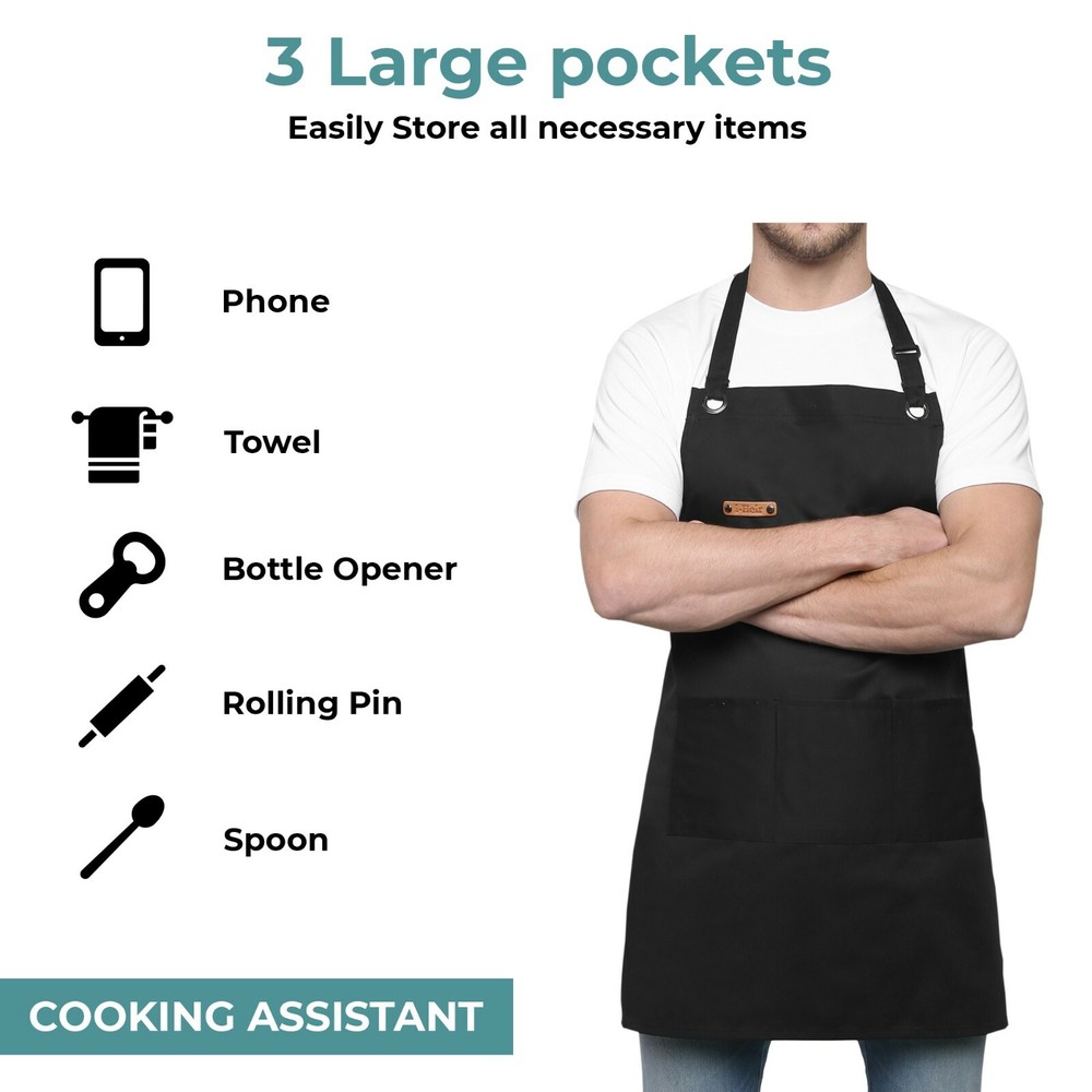 Professional Grade Chef Apron, Cotton and Polyester, Adjustable, Kitchen, BBQ