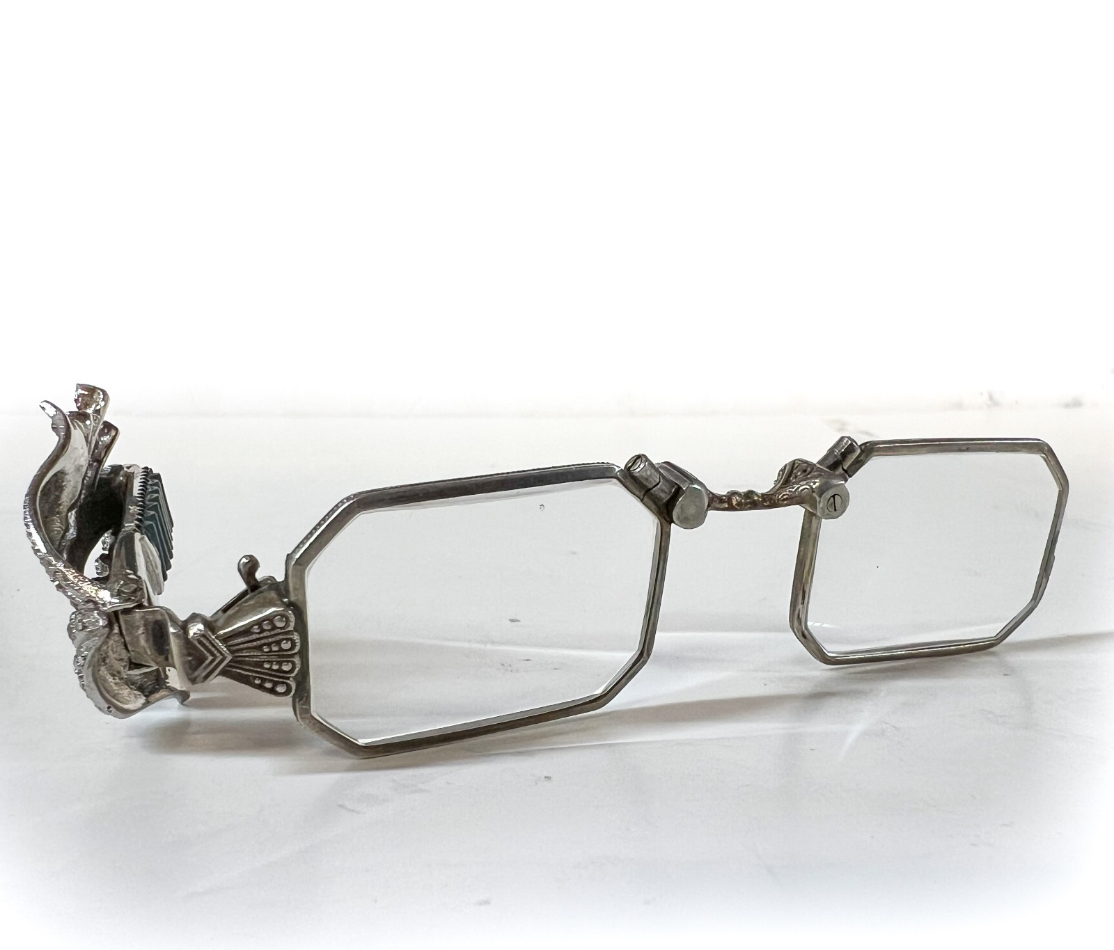 West German 835 Silver Marcasite Folding Lorgnette c1950-60